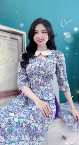 Áo Dài Cổ Sen Trắng AD8104 (áo lẻ) - Tím