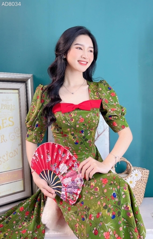 Áo Dài Hoa Vai Nơ Màu AD9034 (áo lẻ)