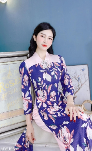 Áo Dài Cổ V Vai Màu AD9195 (áo lẻ)