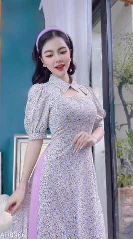Áo Dài Hoa Cổ Sơmi AD8086 (áo lẻ)