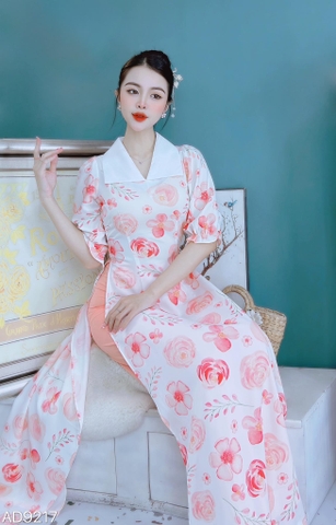 Áo Dài Hoa Cổ Trắng AD9213 (áo lẻ)