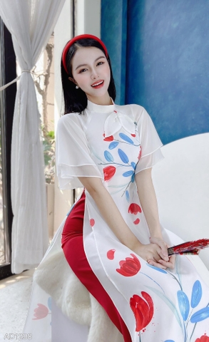 Áo Dài Cổ Trụ Nơ Mềm AD1298 (áo lẻ)