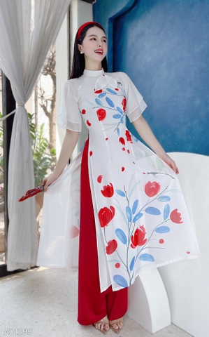 Áo Dài Cổ Trụ Nơ Mềm AD1298 (áo lẻ)