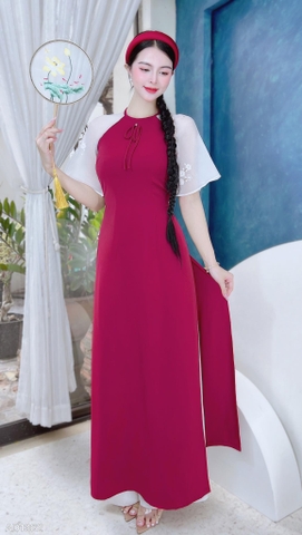 Áo Dài Nơ Tay Thêu Đào AD1362 (áo lẻ)