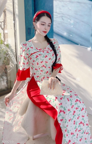 Áo Dài Hoa Mào Gà AD9259 (áo lẻ)