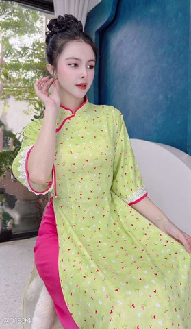 Áo Dài Cổ Sóng Thanh Hà AD1594 (áo lẻ) - Xanh Cốm