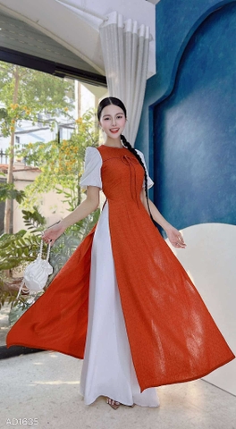 Áo Dài Dứa Tay Bồng AD1635 (áo lẻ) - Cam Đất