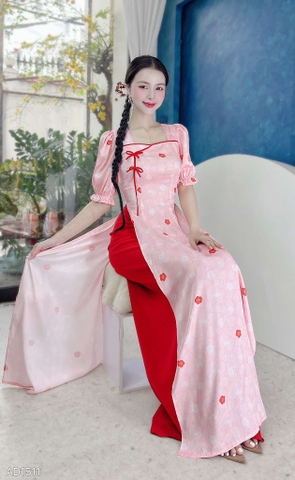 Áo Dài Cổ Vuông 2 Nơ Nhỏ AD1511 (áo lẻ)