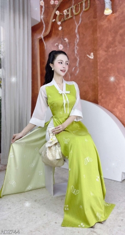 Áo Dài Bướm Lượn AD2744 (áo lẻ) - Xanh Lá