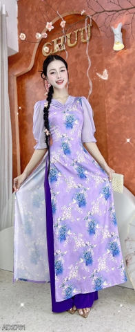 Áo Dài Cổ V Ngọc Châu AD2761 (áo lẻ)