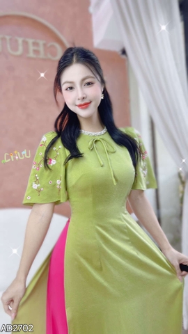 Áo Dài Cổ Cườm Mai Xanh AD2702 (áo lẻ)