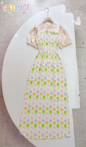 Áo Dài Họa Tiết Nơ Mini AD1390 (áo lẻ)