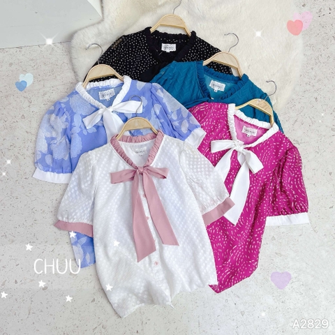 Áo Sơ Mi Nơ Cổ Nhún Rút A2829
