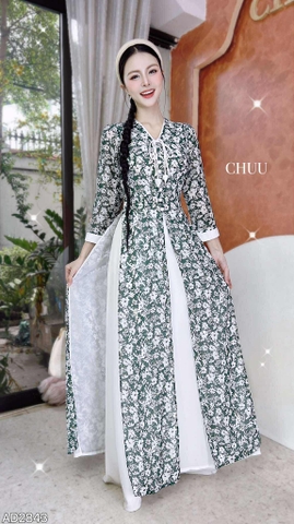 Áo Dài 4T Tơ Vàng Lá Ngọc+PK AD2843 (áo lẻ)