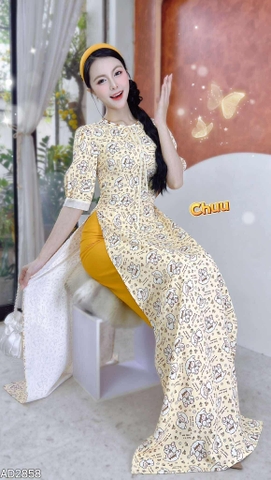 Áo Dài Hạt Gỗ Cánh Hoa AD2858 (áo lẻ)