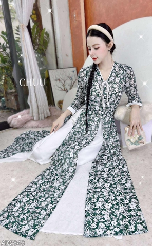 Áo Dài 4T Tơ Vàng Lá Ngọc+PK AD2843 (áo lẻ)