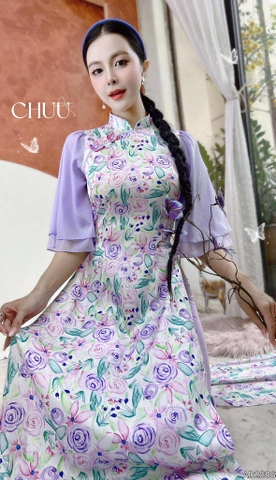 Áo Dài Bướm Viền Ngũ Sắc AD2886 (áo lẻ)