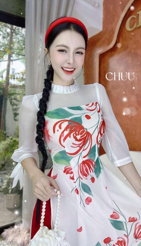Áo Dài 4T Tay Bồng Nơ AD9151 (áo lẻ)