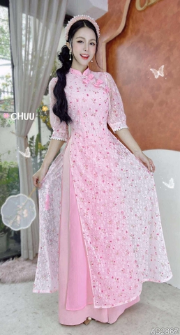 Áo Dài 4T 3 Nơ Ren AD2867 (áo lẻ)