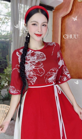 Áo Dài 2T+ Hoa Chỉ Eo Nơ+PK AD2945 (áo lẻ)