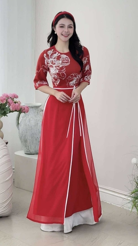 Áo Dài 2T+ Hoa Chỉ Eo Nơ+PK AD295 (áo lẻ)