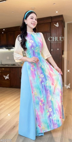 Áo Dài Viền Bi Ánh HÀo AD2775 (áo lẻ)