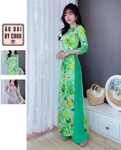 Áo Dài Hoa 2 Da Cúc Bọc AD8014 (áo lẻ)