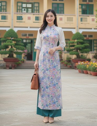 Áo Dài Tay A Viền Hoa AD1317 (áo lẻ)