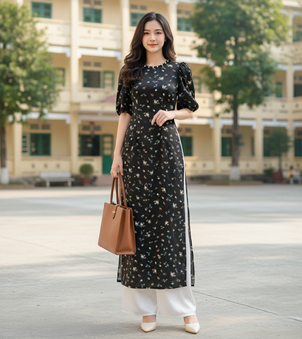 Áo Dài Cổ Trong Tay Bí Đỏ AD1369 (áo lẻ)