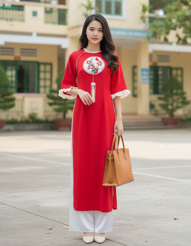 Áo Dài Mặt Trăng Đính Hoa AD1671 (áo lẻ)