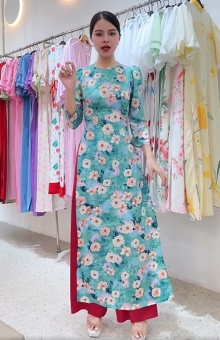 Áo Dài Cổ Kiềng Bắn Ngọc AD8049 (áo lẻ)