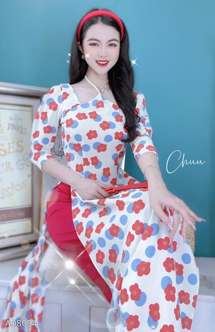 Áo Dài Hoa Yếm Chéo AD8094 (áo lẻ)