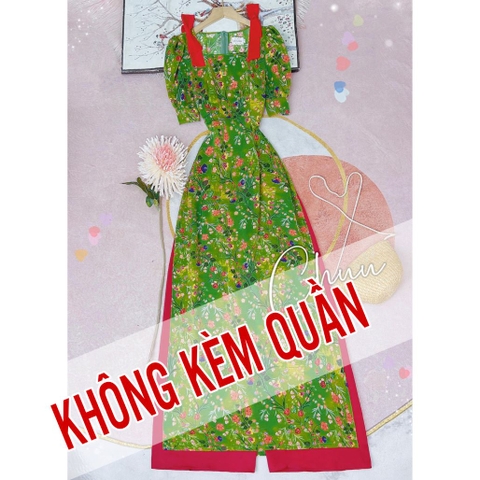 Áo Dài Hoa Vai Nơ Màu AD9034 (áo lẻ)