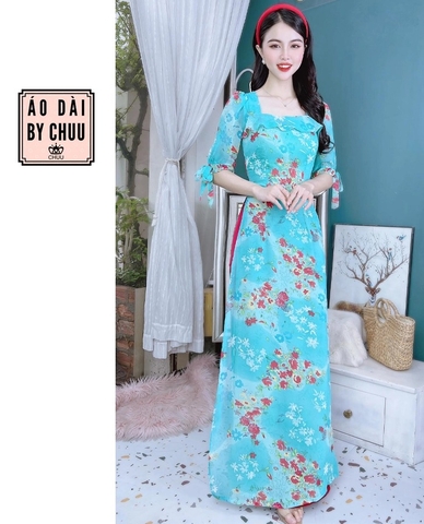 Áo Dài 4 Tà Cổ Vuông 1 Bèo AD9185