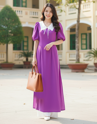 Áo Dài Cổ Sam Trắng AD1414 (áo lẻ)