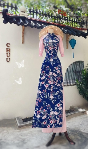 Áo Dài Gấm Tay Pha Ánh Nhung AD9163 (áo lẻ)