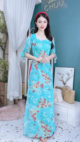 Áo Dài 4T Cổ Vuông Bèo Ngang AD9185 (áo lẻ)