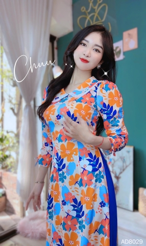 Áo Dài MG Cổ Viền Tơ Trắng AD8029 (áo lẻ)