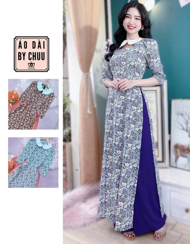 Áo Dài Cổ Sen Trắng AD8104 (áo lẻ) - Tím