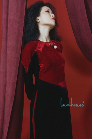 Áo Dài Nhung Phối Màu