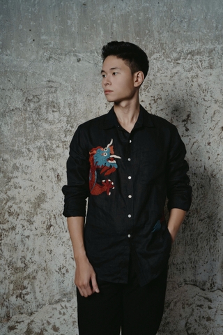 Linen Shirt Men Thêu Rồng