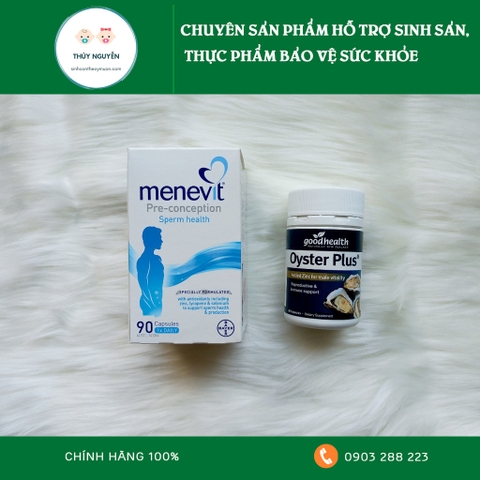 Cặp đôi điều trị vô sinh, hiếm muộn ở nam giới Menevit 90 viên + Tinh chất hàu Oyster Plus của Úc