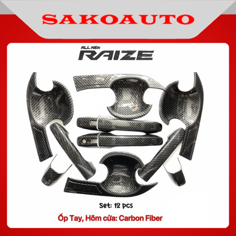 Ốp gương - Ốp tay cửa - Ốp Chén cửa - Nắp xăng Toyota Raize 2022 - 2025 Carbon cao cấp