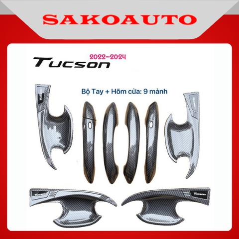 Ốp tay cửa - Chén cửa - Nắp xăng - Ốp Gương xe Tucson 2022 - 2025 Carbon cao cấp