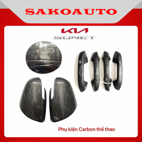 Ốp tay nắm cửa - Gương - Nắp xăng Kia Sonet 2021 - 2024 Carbon