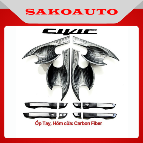 Ốp tay cửa - Hõm cửa - Ốp gương - Nắp xăng xe Honda Civic 2017 - 2021 Carbon cao cấp