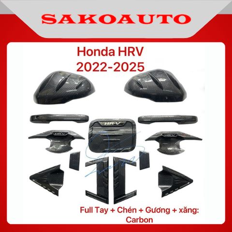 Ốp Tay cửa - Ốp chén cửa hõm cửa - Ốp gương - Nắp xăng Carbon xe HRV 2023-2025 Carbon