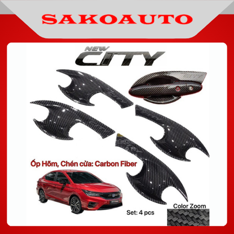 Ốp tay cửa - Ốp chén cửa - Nắp xăng Honda City 2017 - 2020 Carbon cao cấp