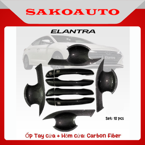 Ốp tay cửa - Ốp hõm cửa xe hyundai Elantra 2017 - 2022 Carbon Phụ kiện nắp xăng gương