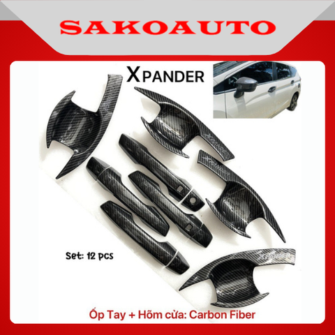 Ốp Tay Hõm cửa - ốp gương - nắp xăng Mitsubishi Xpander 2018 - 2025 Carbon cao cấp